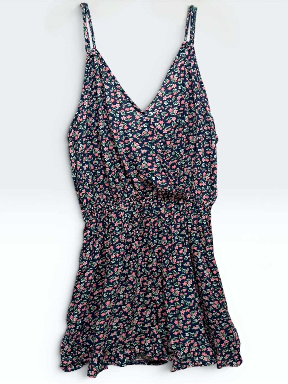 Wild Jasmine Women’s Navy Floral Romper with Pink, White & Green Print Size 1XL